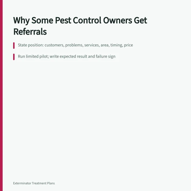 Card on pest control referral program decisions, pilots, and conversion tracking. Why some pest control business owners get referrals and others do not