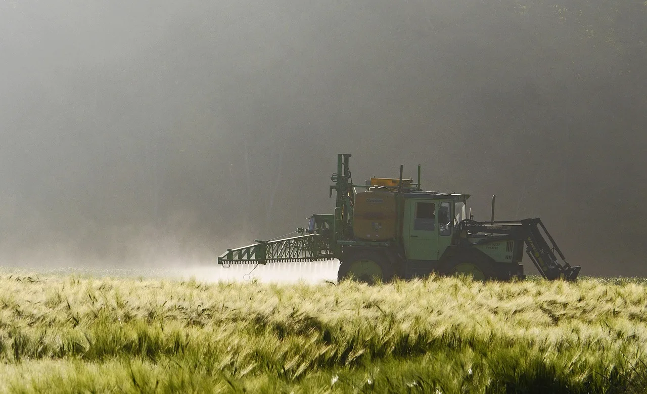 agriculture, weed killing, pest control, special vehicle, tractor, tank, spray arm, grain, grain field, spike, field, barley, barley field, spray mist, chemistry, pesticides, boom, glyphosate, biodiversity, plant protection, wild plants, insects die, pest control, pesticides, pesticides, pesticides, pesticides, pesticides, glyphosate. Customer growth for a pest control business in 2027