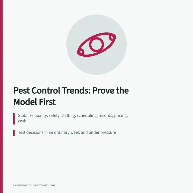 Pest control business planning card with operational readiness criteria. 4 details of pest control trends people miss